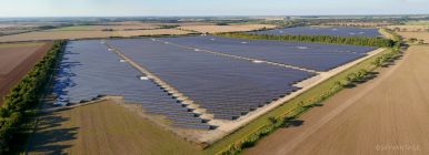 Multiple image stitch of huge solar park at Great Wilbraham