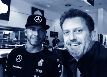Selfie of Skyvantage's Toby Pocock with Lewis at Mercedes shoot